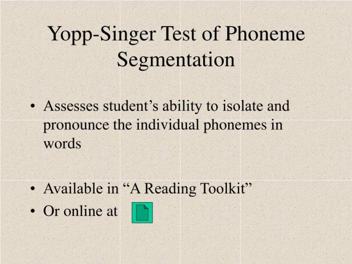 Yopp singer test of phoneme segmentation