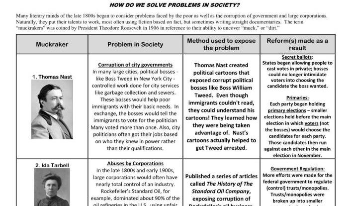 Progressive era muckrakers worksheet answer key