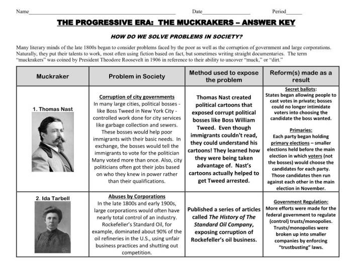 Progressive era muckrakers worksheet answer key